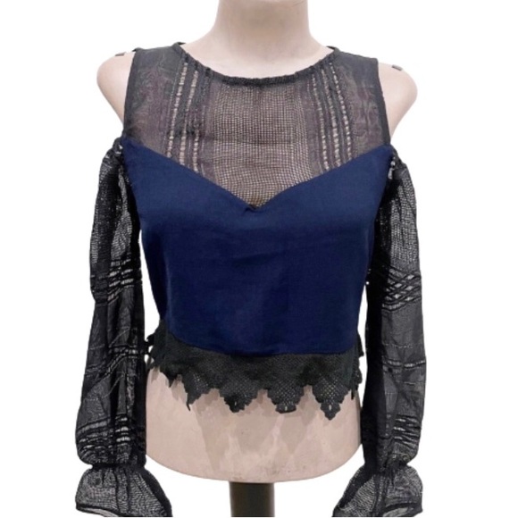 NWT Endless Rose Womens Illusion Knit Blouse Size Small - Picture 2 of 3